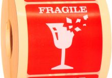 Etykiety Fragile Ostrożnie Szkło 80x80 mm mocny klej 1000 szt.